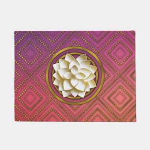 Elegant White & Gold Lotus flower Doormat