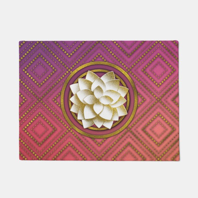 Elegant White & Gold Lotus flower Doormat (Front)