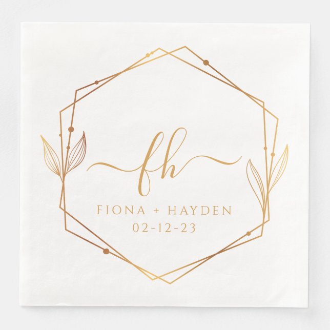 Elegant White Gold Luxury Floral Monogram Wedding Napkin (Front)