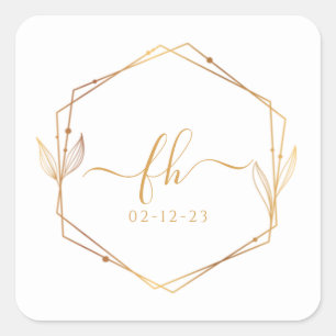 Elegant  White Gold Luxury Floral Monogram Wedding Square Sticker