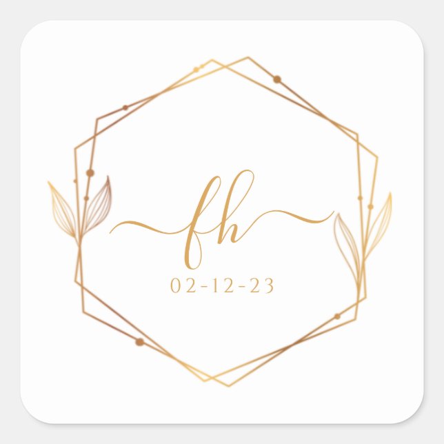 Elegant  White Gold Luxury Floral Monogram Wedding Square Sticker (Front)