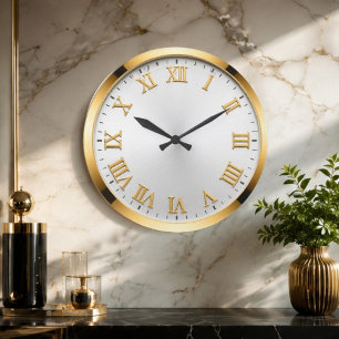 Elegant White & Gold Luxury Large Clock