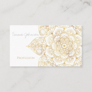 Elegant White Gold Mandala Floral  Business Card