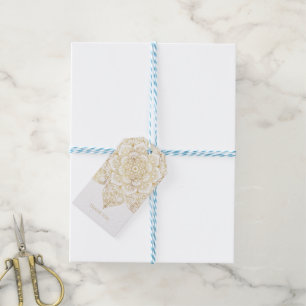 Elegant White Gold Mandala Floral  Gift Tags