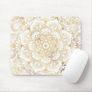 Elegant White Gold Mandala Floral Mouse Mat