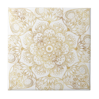 Elegant White Gold Mandala Floral  Tile