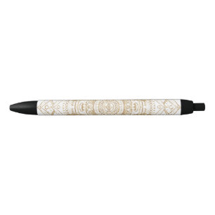 Elegant White & Gold Mandala Hand Drawn Design Black Ink Pen