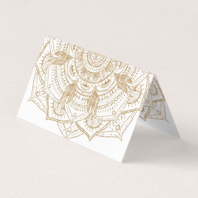 Elegant White & Gold Mandala Hand Drawn Design Business Card (Front)