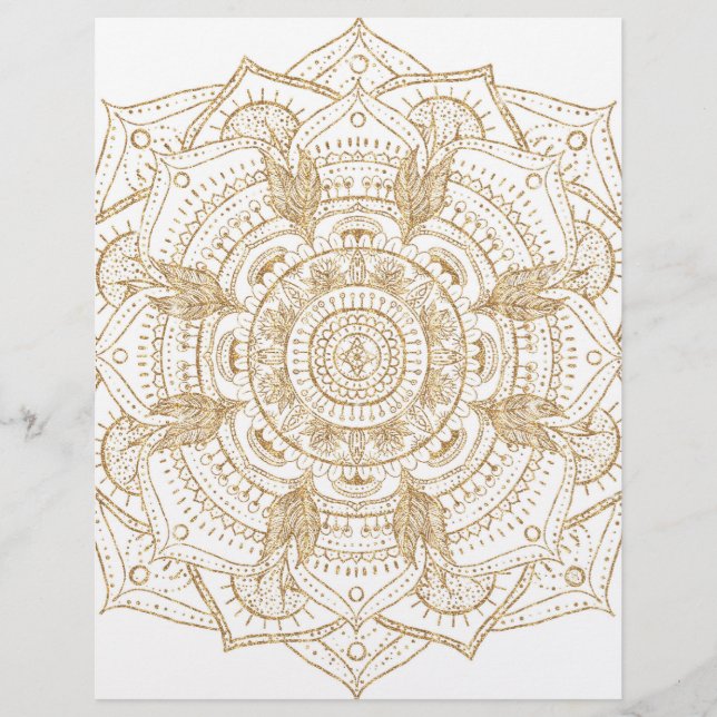 Elegant White & Gold Mandala Hand Drawn Design Custom Letterhead (Front)