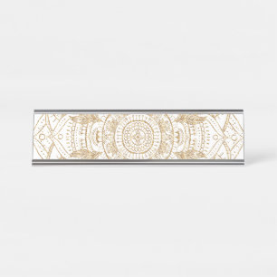 Elegant White & Gold Mandala Hand Drawn Design Desk Name Plate