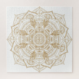 Elegant White & Gold Mandala Hand Drawn Design Jigsaw Puzzle