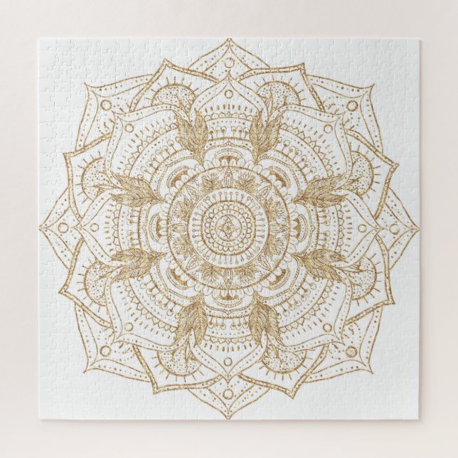 Elegant White & Gold Mandala Hand Drawn Design Jigsaw Puzzle (Vertical)