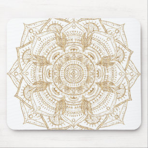 Elegant White & Gold Mandala Hand Drawn Design Mouse Mat