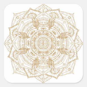 Elegant White & Gold Mandala Hand Drawn Design Square Sticker
