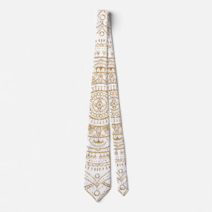 Elegant White & Gold Mandala Hand Drawn Design Tie