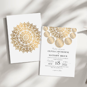 Elegant White Gold Mandala Wedding Invitation