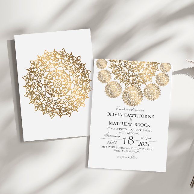 Elegant White Gold Mandala Wedding Invitation (Creator Uploaded)