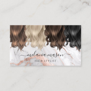 Elegant White Gold Marble Colorful Hair Stylist Business Card