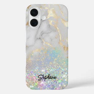 Elegant White Gold Marble Glitter Unique iPhone 16 Case