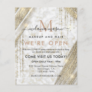 Elegant White Gold Marble Grand Opening Salon Flyer