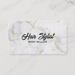 Elegant White Gold Marble Hair Stylist QR Code Business Card