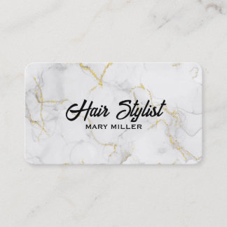 Elegant White Gold Marble Hair Stylist QR Code Business Card