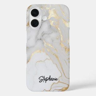 Elegant White Gold Marble Modern Unique iPhone 16 Case
