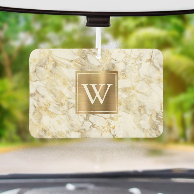 Elegant White Gold Marble Monogram Car Air Freshener (Creator Uploaded)