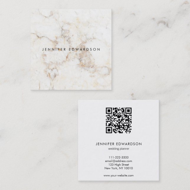 Elegant white gold marble QR code professional Square Business Card (Front/Back)