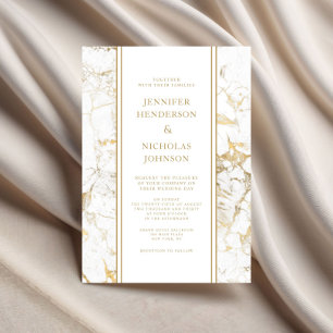Elegant White & Gold Marble Wedding Invitation