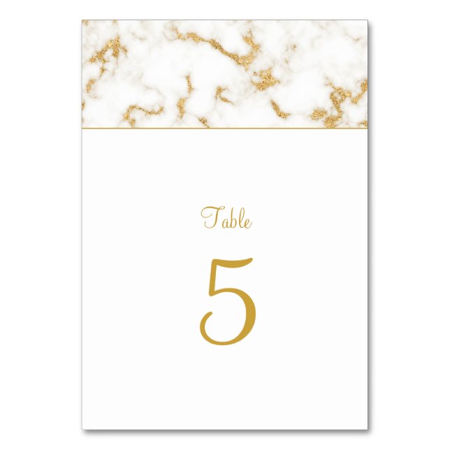 Elegant White Gold Marble Wedding Table Number (Front)