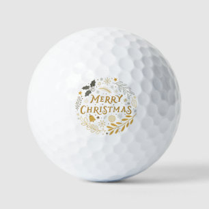 Elegant White &  Gold Merry Christmas Golf Balls