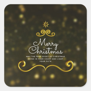 Elegant White Gold Merry Christmas Presents  Square Sticker