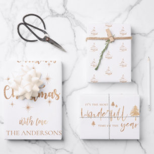Elegant White Gold Merry Christmas Quote Gift Wrapping Paper Sheet