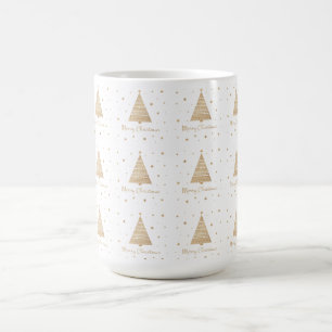 Elegant White Gold Merry Christmas Tree Stars  Coffee Mug
