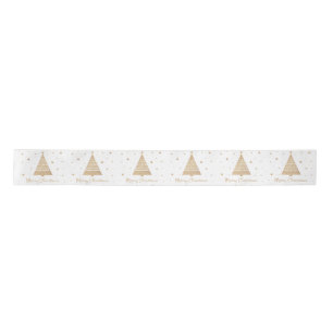 Elegant White Gold Merry Christmas Tree Stars Satin Ribbon