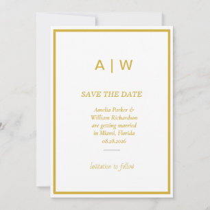 Elegant White Gold Minimal Save the Date Card   Lu