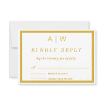 Elegant White Gold Minimal Wedding RSVP Card