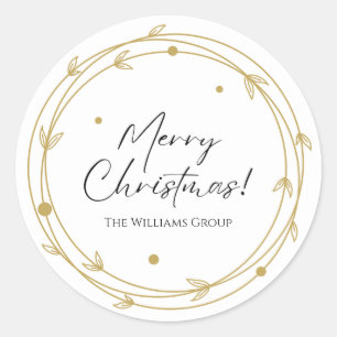 Elegant White & Gold Minimalist Merry Christmas Classic Round Sticker