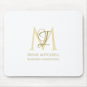 Elegant White Gold Modern Monogram Name Mouse Mat