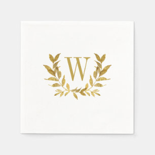 Elegant White Gold Modern Monogram Wedding Napkin