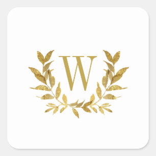 Elegant White Gold Modern Monogram Wedding Square Sticker