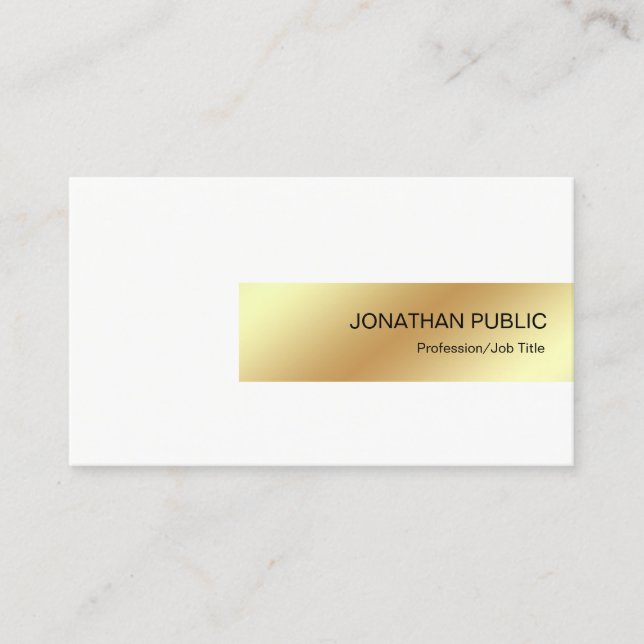 Elegant White Gold Modern Professional Chic Simple Business Card (Front)