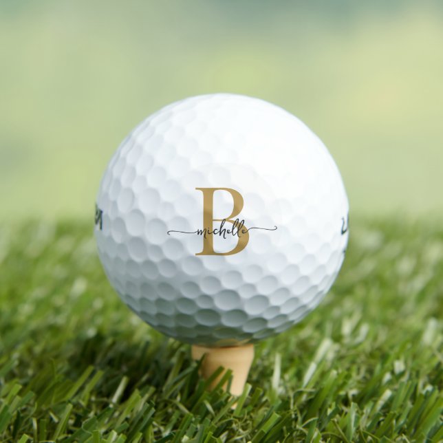 Elegant White Gold Modern Script Monogram Name Golf Balls (Insitu Tee)