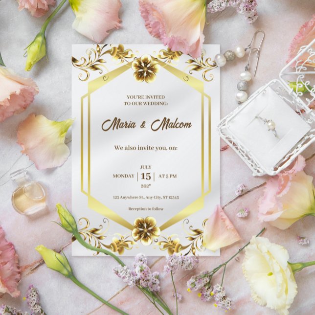 Elegant White Gold Modern Wedding Invitation Flyer (Creator Uploaded)