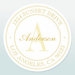 Elegant White & Gold Monogram Classic Round Sticker