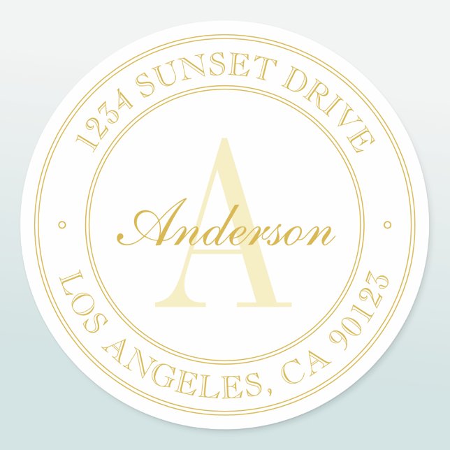 Elegant White & Gold Monogram Classic Round Sticker (Creator Uploaded)