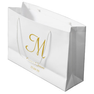 Elegant White & Gold Monogram Name Personalised  Large Gift Bag