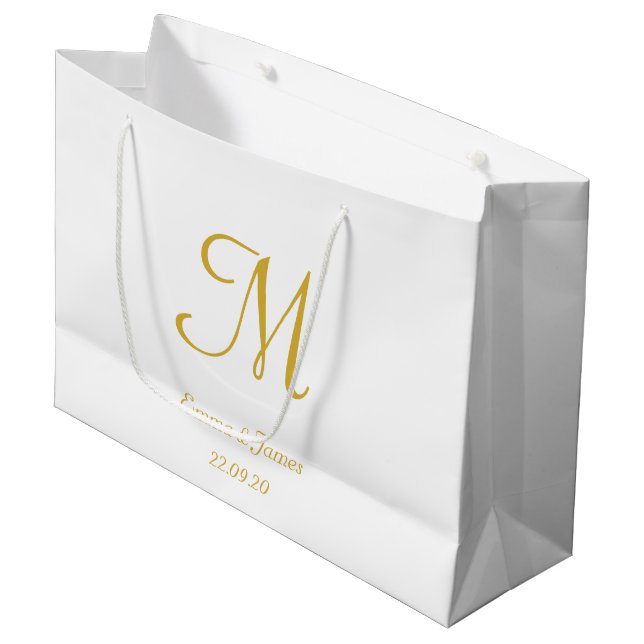 Elegant White & Gold Monogram Name Personalised  Large Gift Bag (Front Angled)