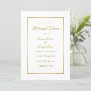 Elegant White Gold Monogram Rehearsal Dinner Invitation